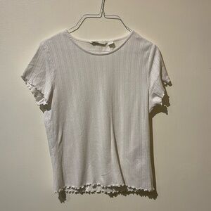 ONLY White Cap Sleeve Pointelle Women's Y2K Tee - L